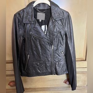 MUUBAA womens MOTO leather black jacket - knit sleeves - Sz 6 - NWT